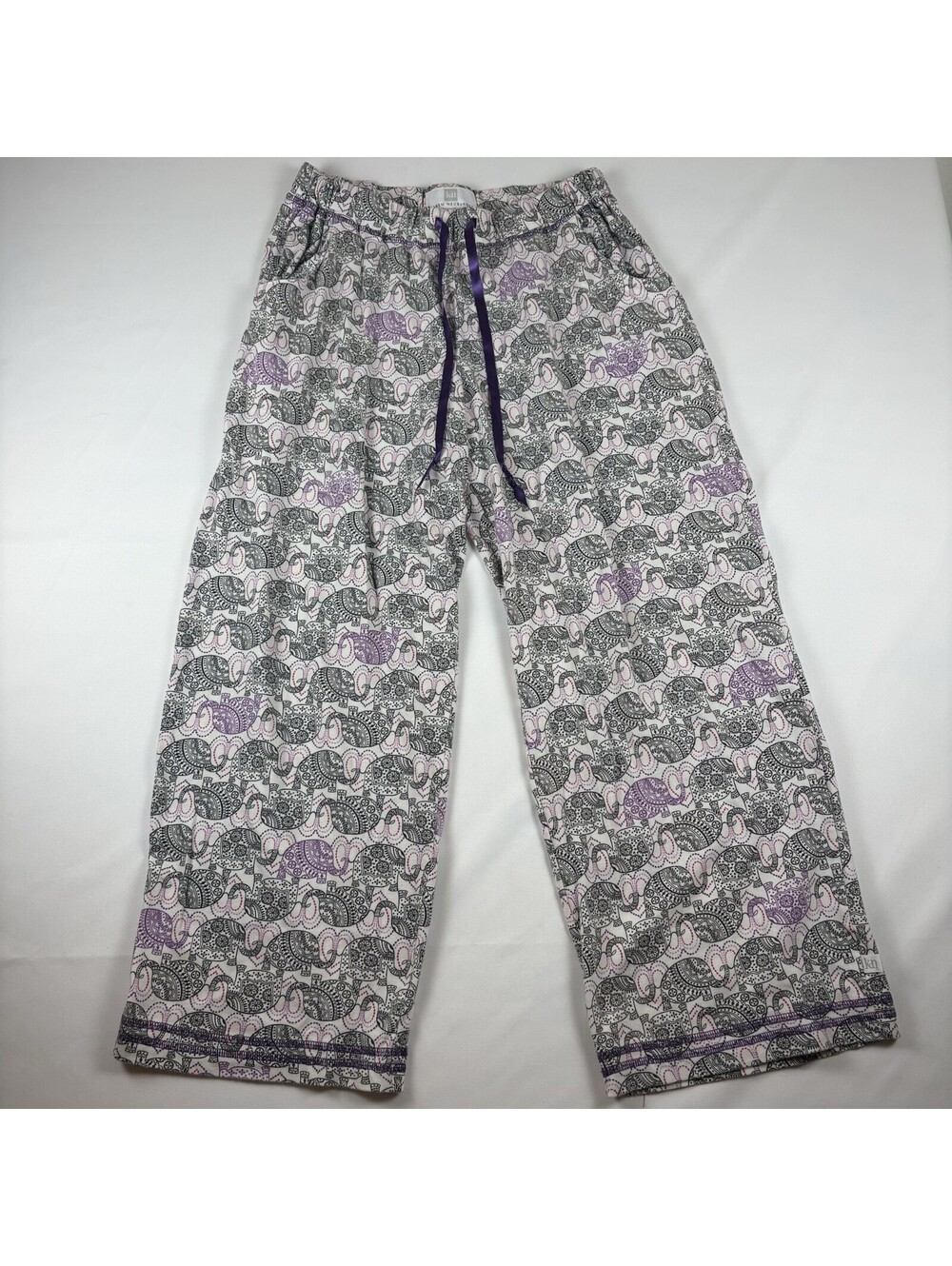 Karen Neuburger Pajama Pants Womens Medium White Purple Elephant Print Lounge